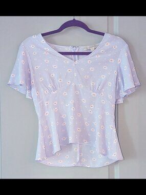 LOFT Lavender Daisy Print Blouse | Peplum Hem Flutter Sleeve Top | Size 0